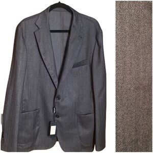 NWT Sartoria Italiana wool cashmere herringbone grey sport coat jacket 44R